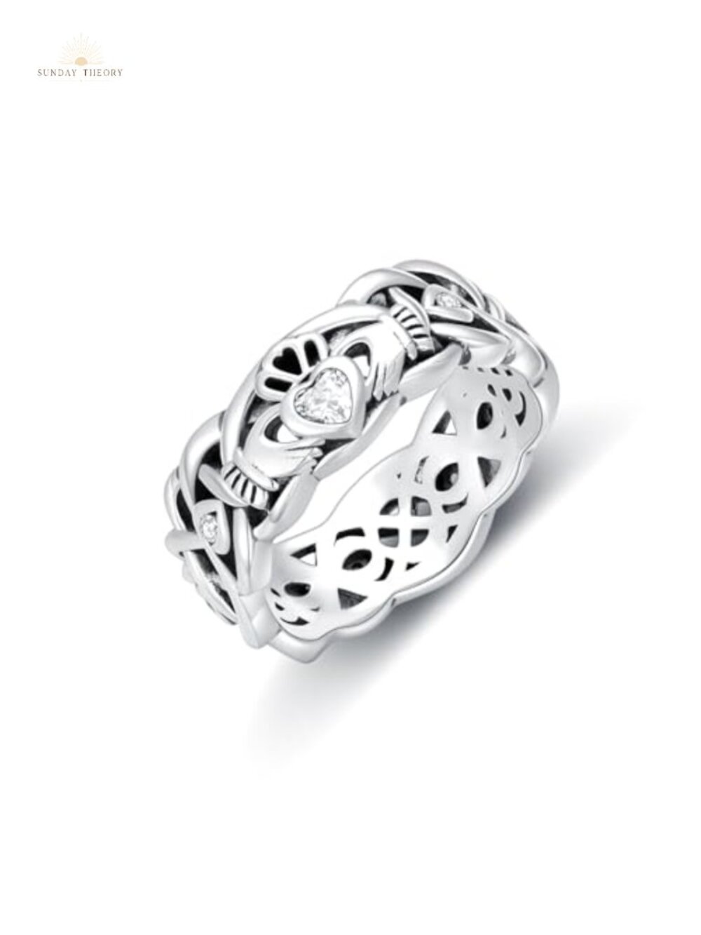 Sterling Silver Claddagh Ring with April Birthstone Irish Promise Ring